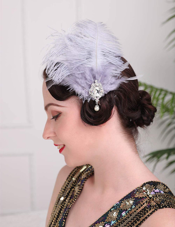 Aimimier 1920s Headpiece Flapper Feather Hair Clip Crystal Teardop Roaring 20s Accessories Prom Party Festival Hair Jewe