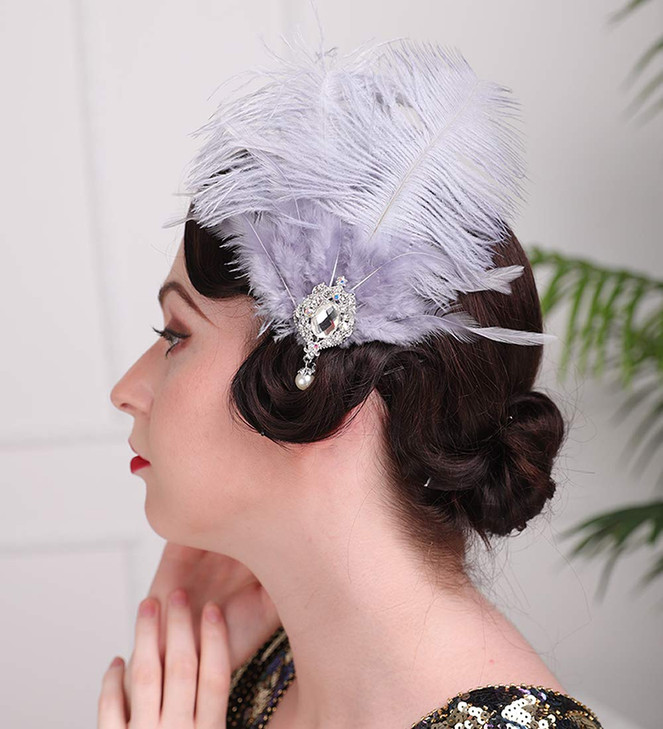 Aimimier 1920s Headpiece Flapper Feather Hair Clip Crystal Teardop Roaring 20s Accessories Prom Party Festival Hair Jewe