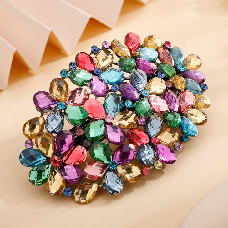 Aimimier Flower Crystal Hair Clips Decorative Rhinestone Spring Clip Hair Pins Hairpiece Bridal Hair Accessories for Wom