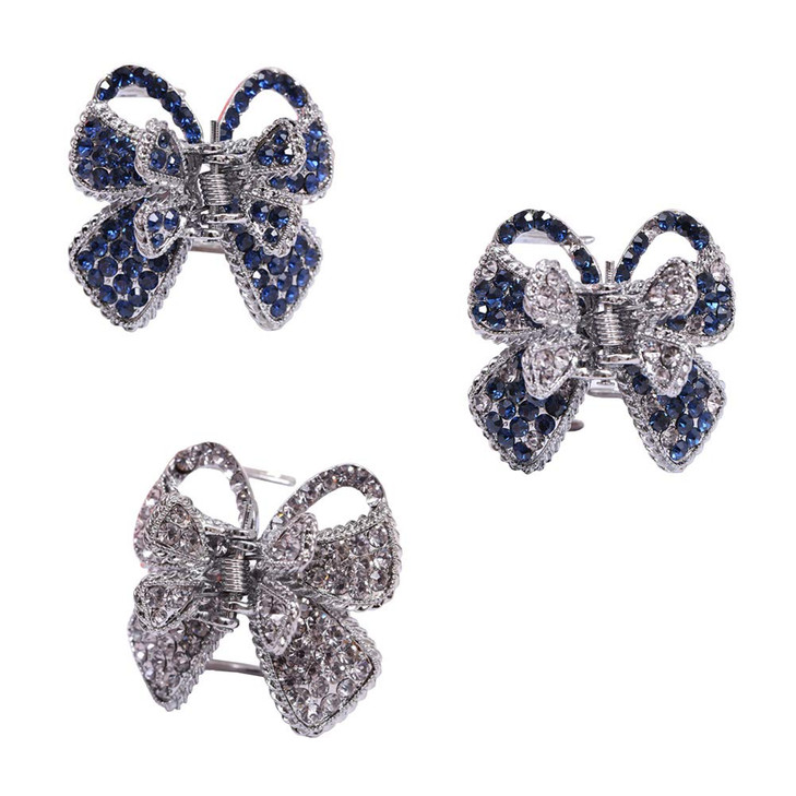 Ruihfas 3Pcs Retro Crystal Rhinestone Butterfly Bangs Clip Bow Hair Claw Gripper for Girls Women 078138 inch