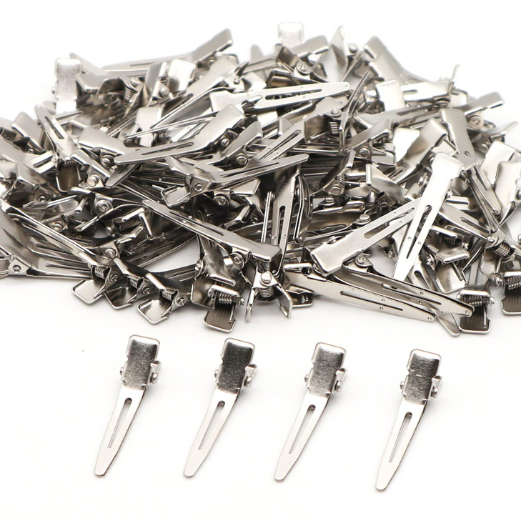 100pcs 45cm Single Prong Curl Clips Silver Metal Alligator Hair Pins for Hair Extension