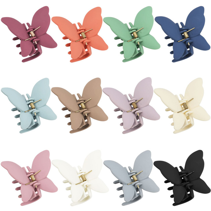 12 Pcs Cute Butterfly Claw Hair Clips 26 Inch Non Slip Matte Jaw 12 Colors Strong Hold Butterfly Hair Clamps for Women G