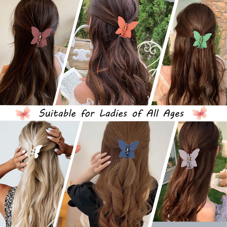 12 Pcs Cute Butterfly Claw Hair Clips 26 Inch Non Slip Matte Jaw 12 Colors Strong Hold Butterfly Hair Clamps for Women G