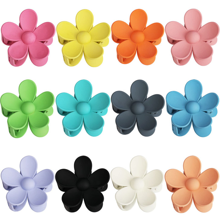 12Piece Flower Claw Clips Large Jaw Clips for Women Girls Thick Thin Hair 12 Colors Matte NonSlip Strong Hold