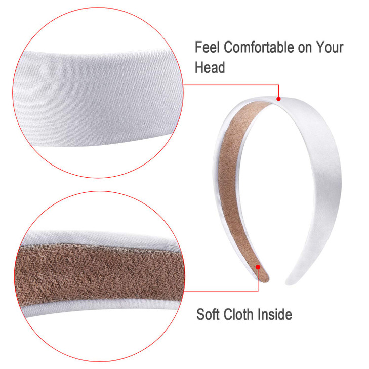 SIQUK 18 Pieces Satin Headbands 1 Inch Plain Headbands White Ribbon Headband Nonslip Satin Hard Headband for Women and G