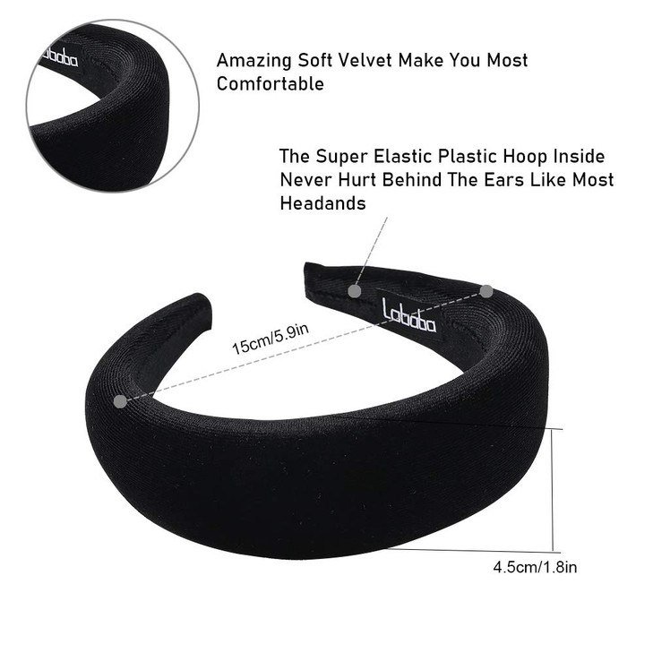 Ivyu Headbands Headband for Women Black Velvet Padded Hair Accessories Hair Bands for Girls Vintage Wide Band Head Hair