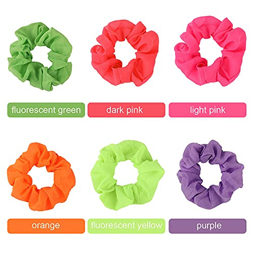 24 Pcs Neon Scrunchies for Hair 80s Neon Hair Accessories for Women Halloween Costumes Elastic Scrunchy Bands Solid Colo
