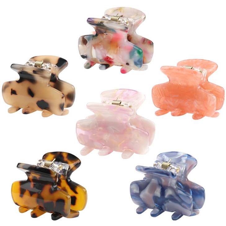 6 PCS Small Hair Claw Clips 14 Inch Tortoise Claw Clip for Women Girls Mini Size Leopard Print Acrylic French Design Jaw