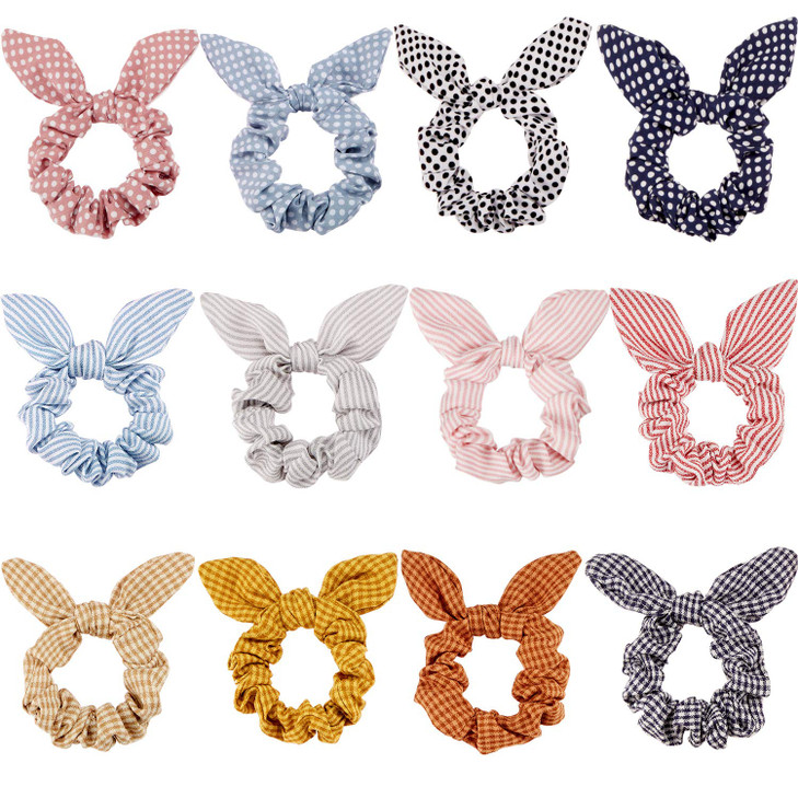 Yaomiao 12 Pieces Bow Hair Scrunchies Bunny Ear Scrunchies for Bow Silk Bowknot Bobbles Elastic Hair Ties Ropes Ponytail