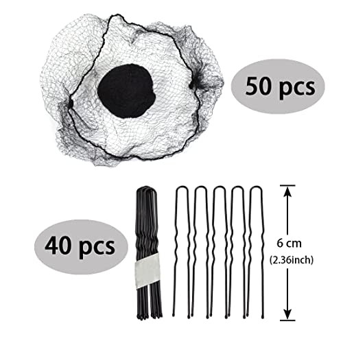 50 Pcs Bun Hair Nets Set Invisible Mesh Hair Nets Ballet Hair Bun with 40 U Shaped Pins for Women Ballet Bun Sleeping an