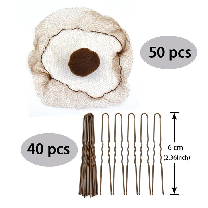 50 Pcs Bun Hair Nets Set Invisible Mesh Hair Nets Ballet Hair Bun with 40 U Shaped Pins for Women Ballet Bun Sleeping an