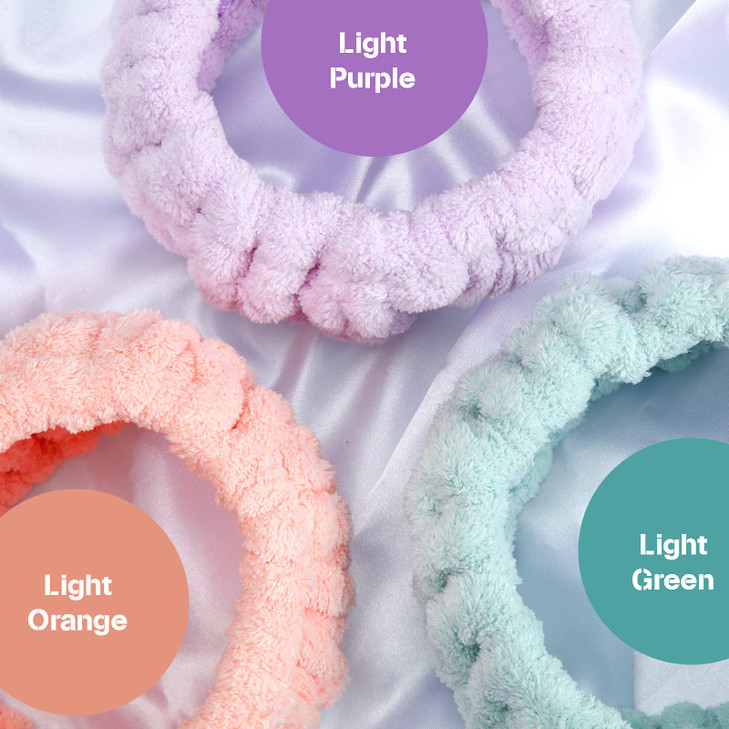 Chuangdi 3Piece Spa Headband Set Soft Terry Cloth Hairbands for Womens Facial Makeup Washing Face Mask Spa Shower Light
