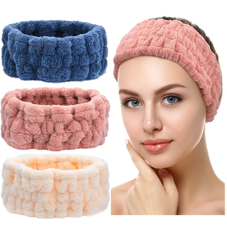 Chuangdi 3 Pieces Spa Headband for Women Facial Makeup Headband Soft Terry Cloth Hairband for Washing Face Mask Spa Show