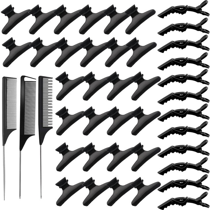 39 Pcs Butterfly Hair Clips Set with Nonslip Grip Alligator Croc Clips 3 Rat Tail Combs for Sectioning and Styling Hair