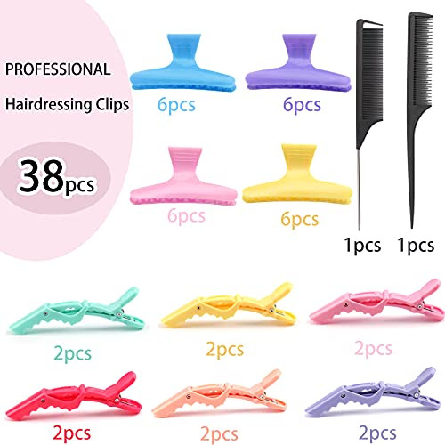 38 Pcs Pastel Styling Hair Clips Set Butterfly Hair Clamps Clips Alligator Hair Clips Croc Clips and Rat Tail Comb for S