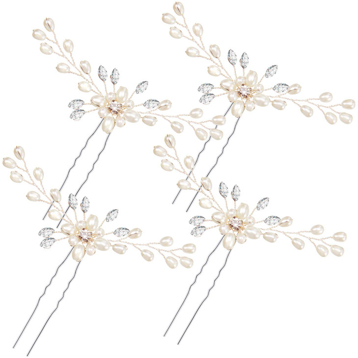 Syhood 4 Pieces Pearl Crystal Bridal Hair Pins Rhinestone Flower Wedding Hair Pins Prom Accessory for Women Wedding Hair
