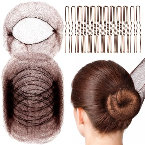 Fandamei Hair Accessories Set 20PCS Mesh Hair Nets Invisible and 40PCS U Shaped Hair Pins for Women Girls Ballet Bun Mak