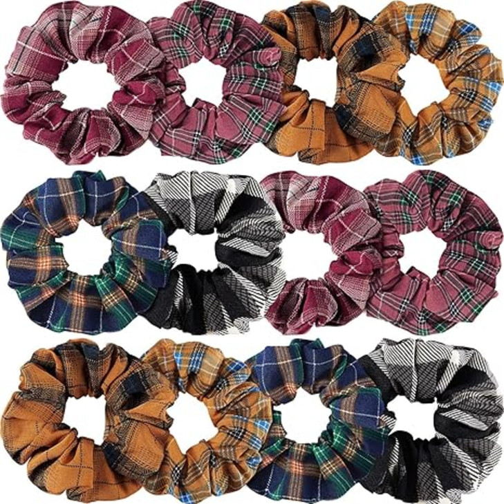 WILLBOND 12 Pcs Plaid Scrunchies for Women Girls Buffalo Plaid Hair Ties Cotton Scrunche Scrunchy Ponytail Holders Hair