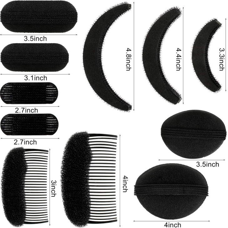 11 Pieces Hair Bump Sponge Volume Hair Bases Set Bump It Accessory for Volume Insert Styling Tools up Combs Clips Sponge