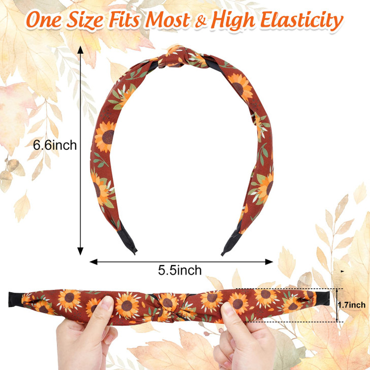 Whaline 4Pcs Fall Knotted Headbands Maple Leaves Pumpkin Sunflower Acorn Hair Hoop Autumn Harvest Decorative Hair Access