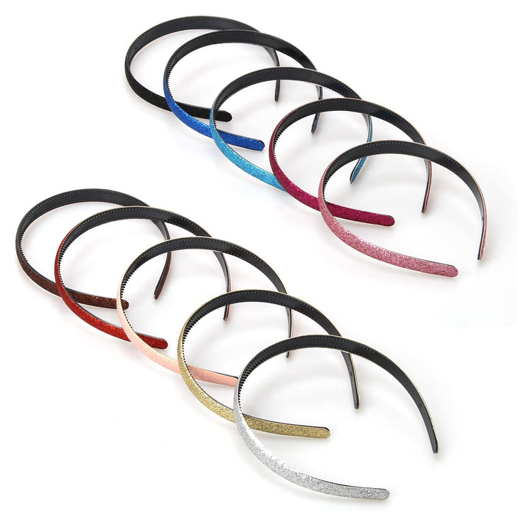 Adecco Glitter Headbands for Girls Sparkly Colorful Plastic Headbands 10 Pcs