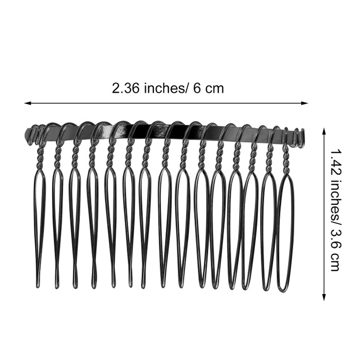 Senkary 10 Pieces Metal Hair Comb Clip Wire Wedding Bridal Veil Combs for Women 15 Teeth Black