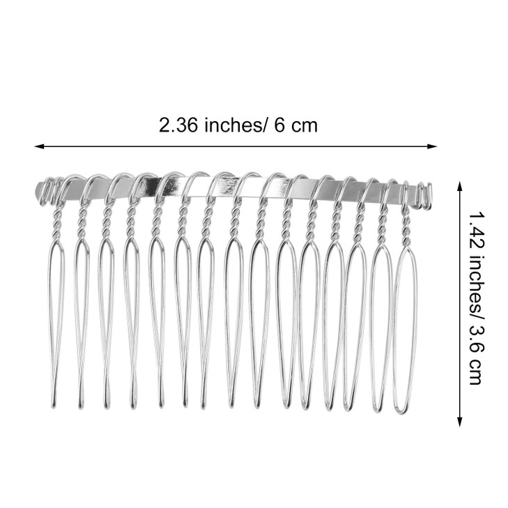 Senkary 10 Pieces Metal Hair Comb Clip Wire Wedding Bridal Veil Combs for Women 15 Teeth Silver