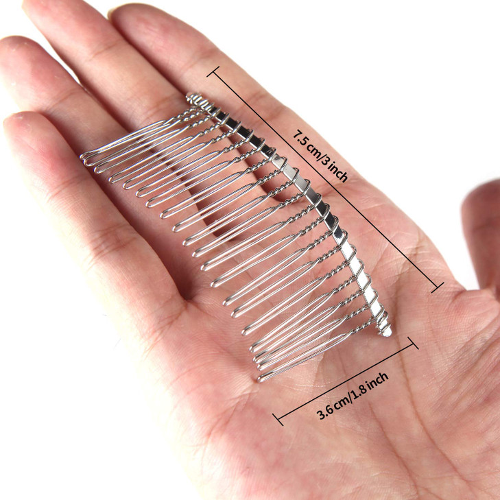 Senkary 10 Pieces Metal Hair Comb Clip Wire Wedding Bridal Veil Combs for Women 20 Teeth Silver