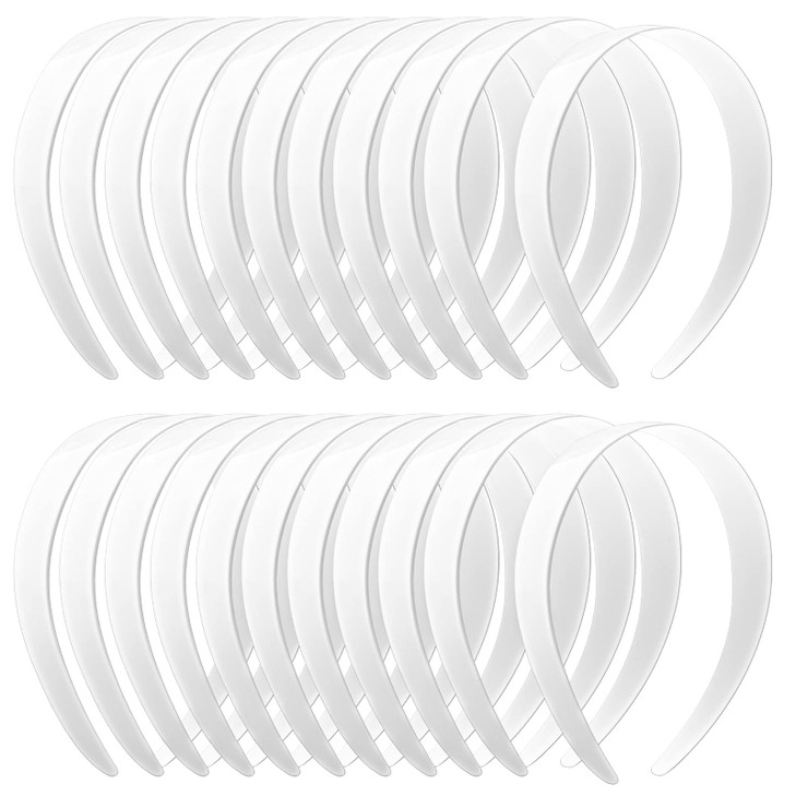 VOKOY 24 PCS White Plastic Headbands 1 Inch Wide No Teeth Hair Bands for Girls Women Blank DIY Plain Headbands for Craft