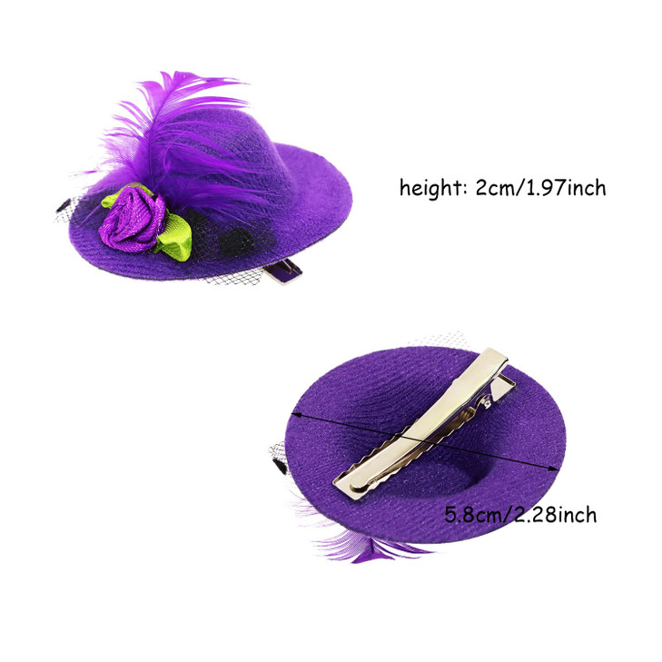 PENTA ANGEL Mini Hat Clip 6Pcs Small Tea Party Top Hat Fascinator Hair Barrette Pin with Ribbon Flower Faux Feather Mesh