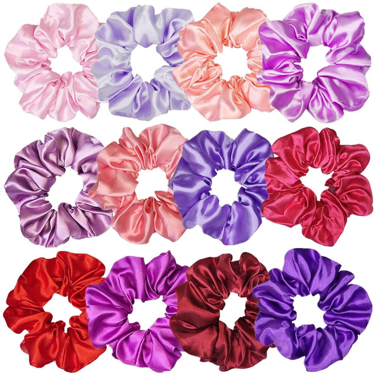 12 Pcs Satin Silk Hair Scrunchies Soft Hair Ties Fashion Hair Bands Hair Bow Ropes Hair Elastic Bracelet Ponytail Holder