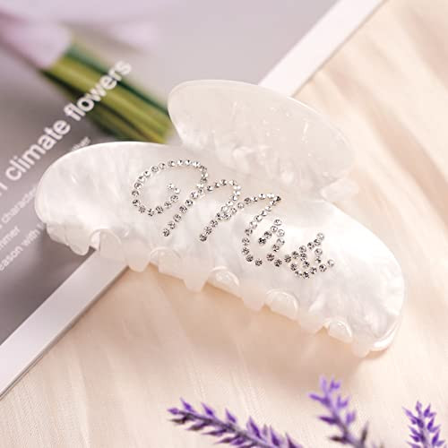 Saliyaa Hair Clip White Acrylic Mrs Hair Clip with DoubleSide Rhinestone Mrs Logo Wedding Gift for Bride Bridal Shower B