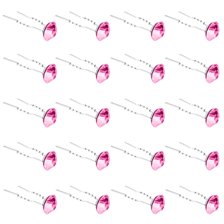 QIUTIMIY 20 Pack Pink Rhinestone Hair Pins Crystal Hair Clips for Bridal Wedding Women Hair Jewelry Accessories with Cle