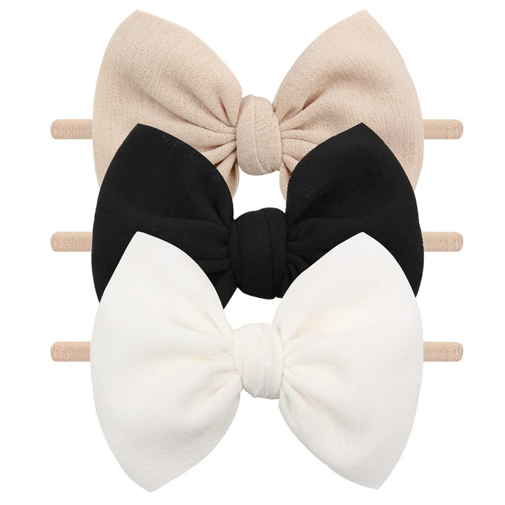 YanJie 3 Pcs Soft Headbands Baby Girls Nylon Headband with Hair Bow Hairbands Hair Accessories for Newborn Infant Toddle