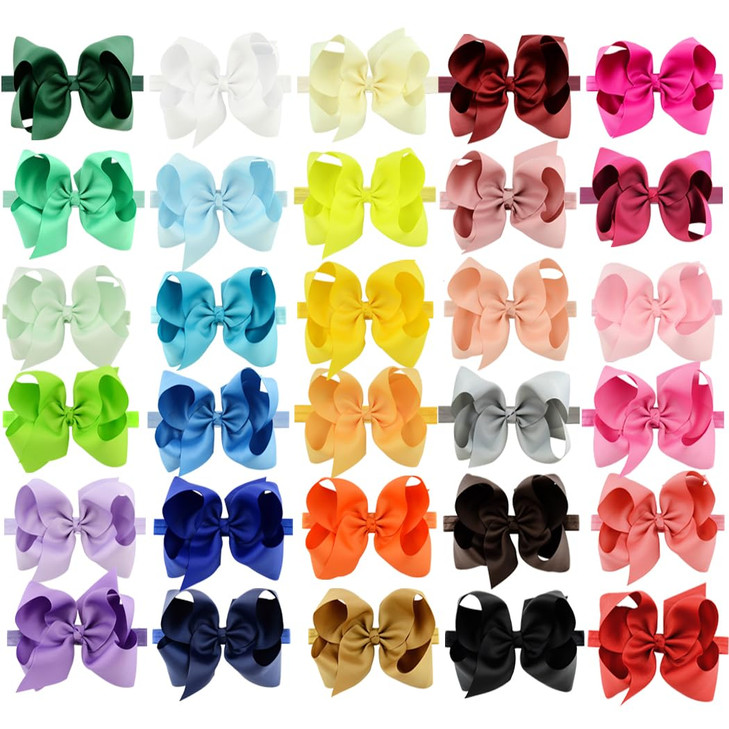 WillingTee Headbands 6 Inch 30 Colors Boutique Grosgrain Ribbon Hair Bows Big Baby Girls Bows Headbands for Baby Girls I