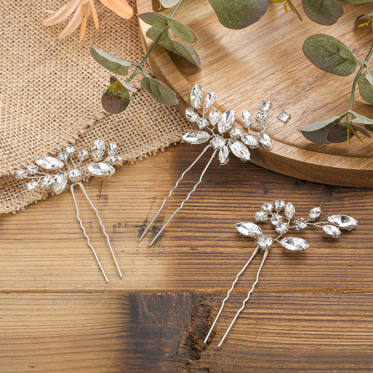 Waydress 6 Pcs Wedding Hair Pin Bridal Hair Clips for Wedding Flower Hair Pins Decorative Women Rhinestone Hair Jewelry