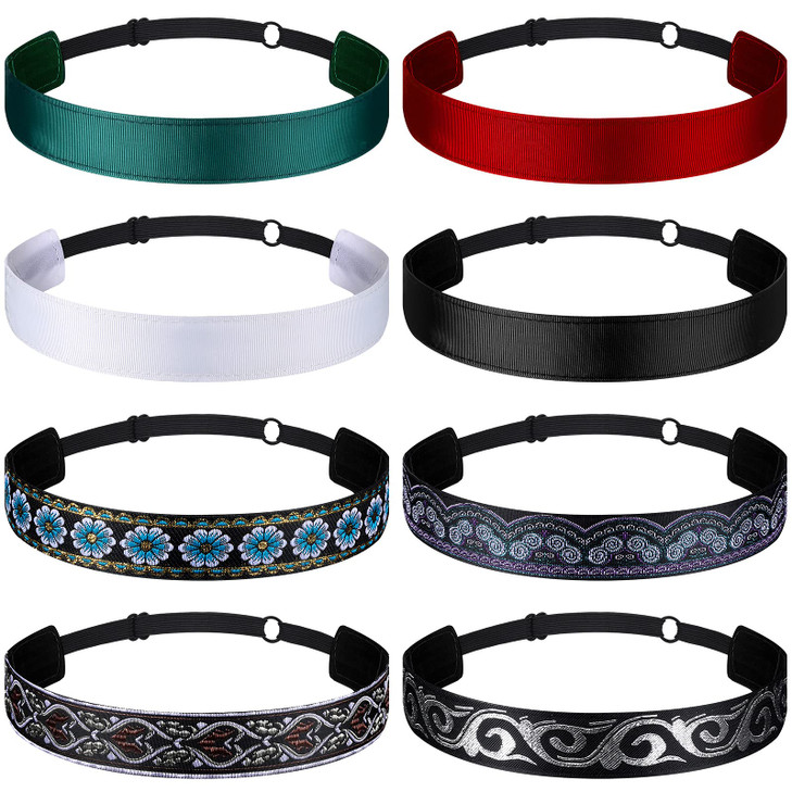 Sintege 8 Pcs Woman Elastic Headband Adjustable Non Slip Velvet Lined Headbands Solid Color Boho Hair Bands for Women Sp