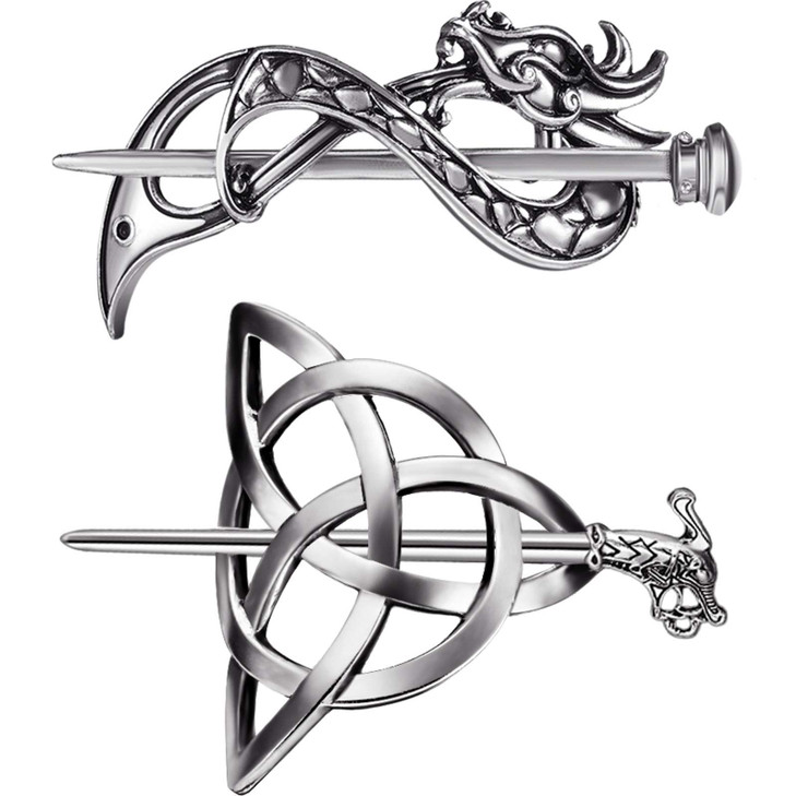 WILLBOND 2 Pcs Viking Hair Accessories Hair Clips Celtic Knot Hairpin Triangle Slides Minimalist Charms Silver Vintage M
