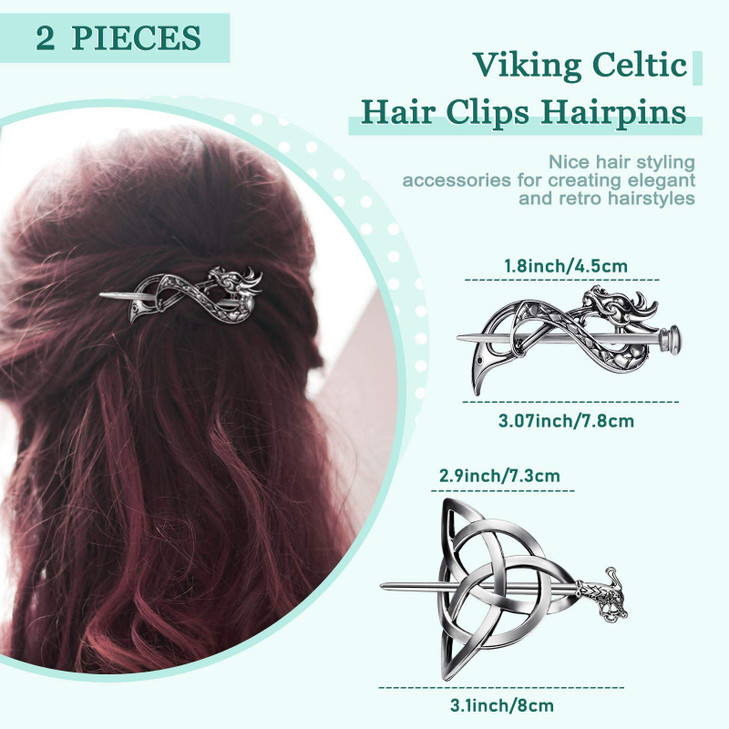 WILLBOND 2 Pcs Viking Hair Accessories Hair Clips Celtic Knot Hairpin Triangle Slides Minimalist Charms Silver Vintage M