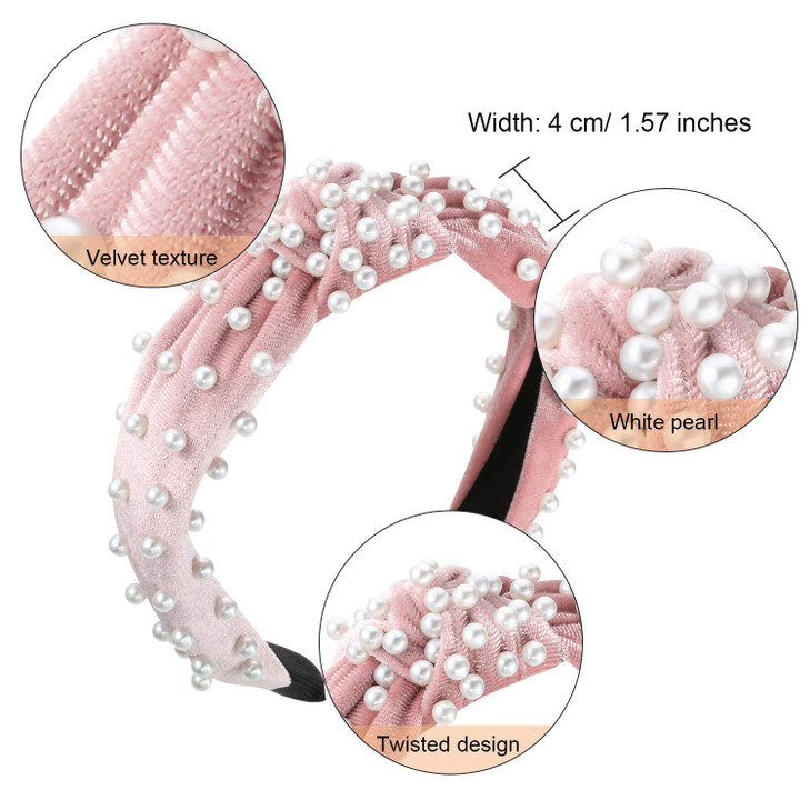 WILLBOND 3 Pieces Pearl Knotted Headbands for Women Velvet Top Knot Head Bands Pearls Hair Hoop for Woman Hair Accessori