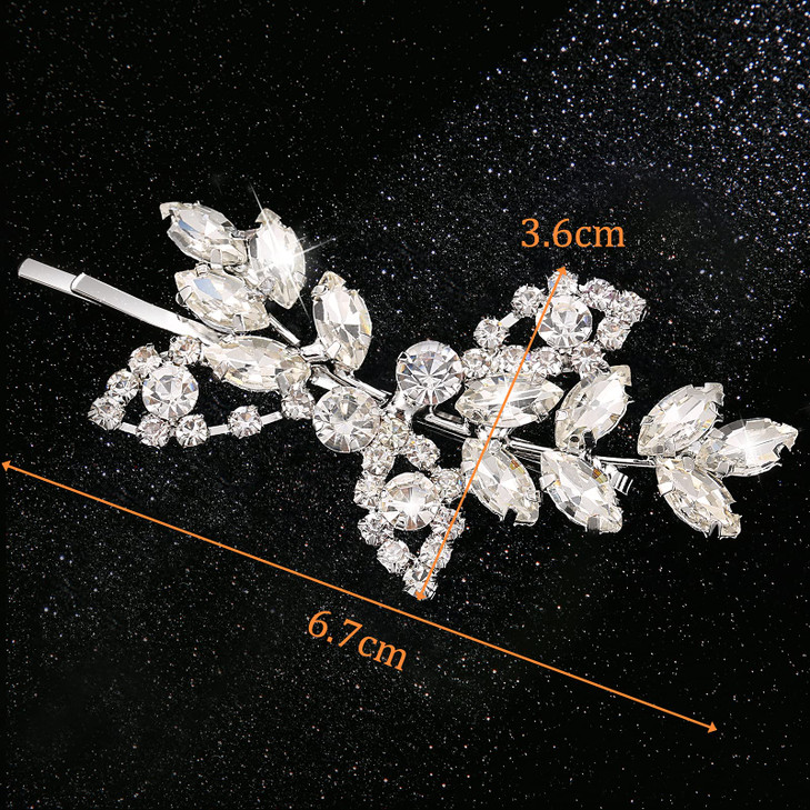 Waydress 4 Pcs Rhinestone Hair Clip Wedding Bridal Hair Barrette Decorative Leaf Crystal Side Hairpin Accessories for Wo