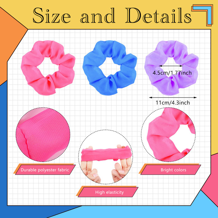 XunYee 48 Pcs Neon Scrunchies Bulk for 80s Hair Ties Bright Color Neon Hair Accessories Scrunchy Elastic Hairbands for W