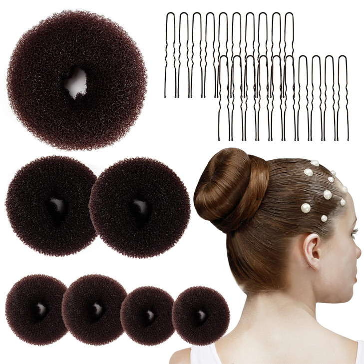 MAQIHAN Hair Donut Bun Maker Kit Updos Sock for Long Hair Bun Holder with Hair Clips 1 Extra Large 2 Large 2 Medium 2 Sm