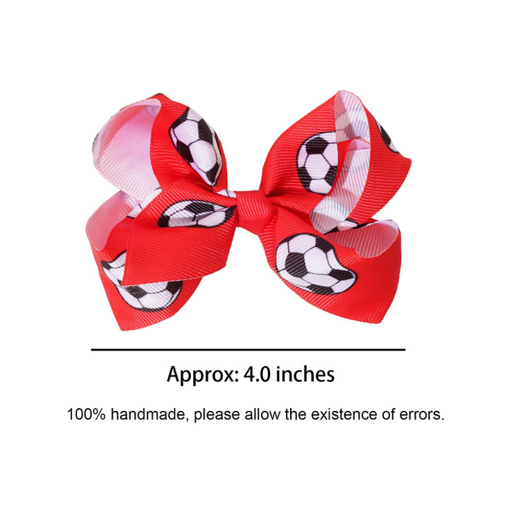 Jeffan 2 Pieces Soccer Hair Clips 4inch Sports Hair Bow Grosgrain Ribbon Bow Hair Accessories for Girl Player School Tea