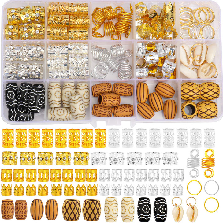 Jelyne 133 PCS Hair Jewelry for Braids Gold Hair Cuffs for Locs Hair Coils Rings Dreadlock Accessories Shells Imitation