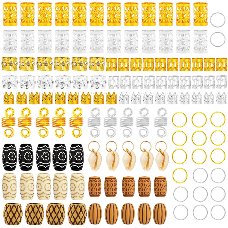 Jelyne 133 PCS Hair Jewelry for Braids Gold Hair Cuffs for Locs Hair Coils Rings Dreadlock Accessories Shells Imitation