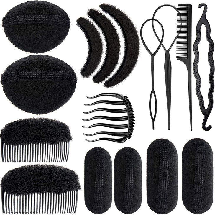 16 Pieces Hair Bump Sponge Padding Volume Insert Tools Simple Braid Tools Bases up Combs Hair Styling Accessories for Gi