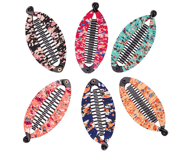 Fodattm Set of 6 Bohemia Style Wrapped Cloth Banana Hair Clip Hair Comb Hair Jaw Clips Plastic Fish Shape Hair Claw Hair