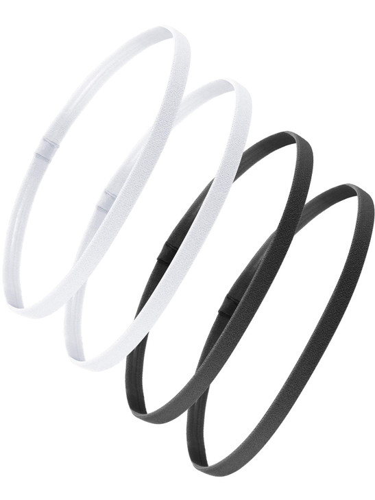 Bememo 4 Pieces Thick NonSlip Elastic Sport Headbands Hair Headbands for Women and Men Black White
