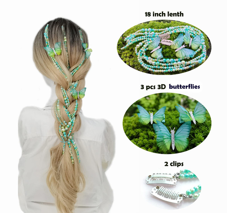 SINNKY Imitation Pearl Hair Clips Long Hair Extension Chain Braiding DIY Fashion Accessories Masquerade Halloween Headge